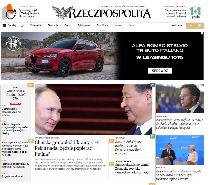 Zrzut ekranu strony internetowej Rzeczpospolitej/Screenshot of the Rzeczpospolita website
