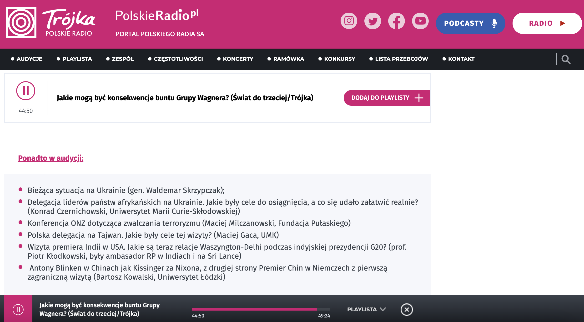 Zrzut ekranu strony internetowej Trójka Polskie Radio/Screenshot of Trójka Polskie Radio website