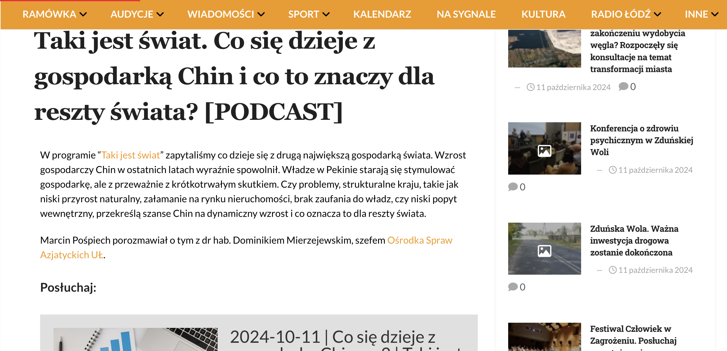 Screenshot of the Radio Łódź website