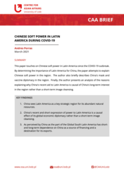 Pierwsza strona opracowania CAA Brief z czerwonym logiem Ośrodka Spraw Azjatyckich w lewym górnym rogu, pod którym znajduje się czerwony pasek z napisem "CAA Brief" a pod nim czarny tekst na białej stronie