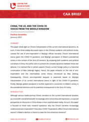 Pierwsza strona opracowania CAA Brief z czerwonym logiem Ośrodka Spraw Azjatyckich w lewym górnym rogu, pod którym znajduje się czerwony pasek z napisem "CAA Brief" a pod nim czarny tekst na białej stronie