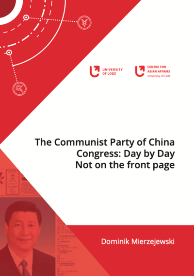 Okładka raportu jest w odcieniach bieli i czerwieni, na której oprócz tytułu i autora znajdują się loga Uniwersytetu Łódzkiego, Ośrodka Spraw Azjatyckich/The cover of the report is in shades of white and red, on which, in addition to the title and author, there are logos of the University of Łódź, the Centre for Asian Affairs