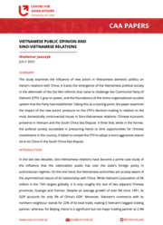 Pierwsza strona opracowania CAA Papers z czerwonym logiem Ośrodka Spraw Azjatyckich w lewym górnym rogu, pod którym znajduje się czerwony pasek z napisem "CAA Papers" a pod nim czarny tekst na białej stronie