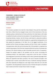 Pierwsza strona opracowania CAA Papers z czerwonym logiem Ośrodka Spraw Azjatyckich w lewym górnym rogu, pod którym znajduje się czerwony pasek z napisem "CAA Papers" a pod nim czarny tekst na białej stronie
